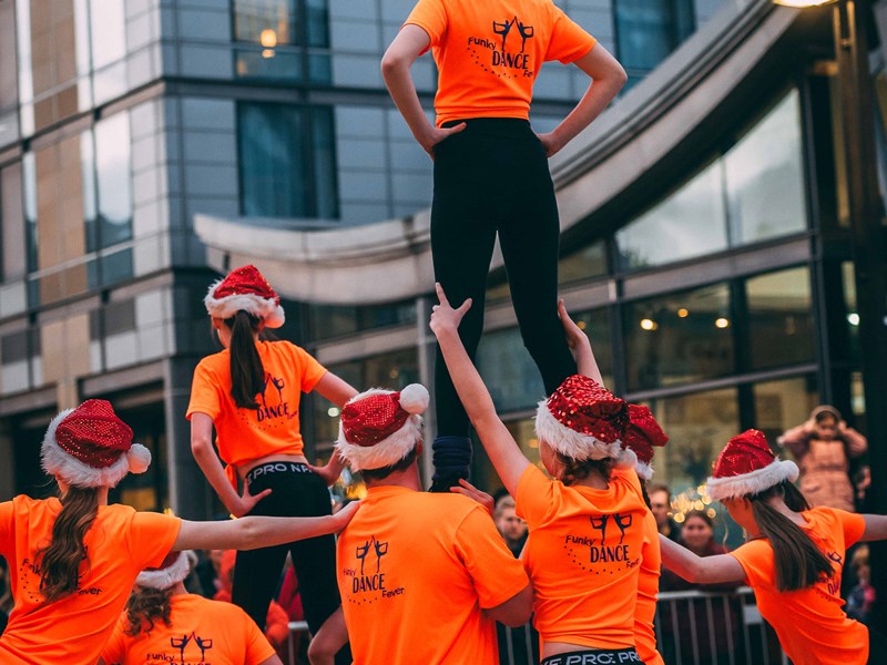 Dance Group Of Children Performing At Crackers For Christmas Opening Weekend