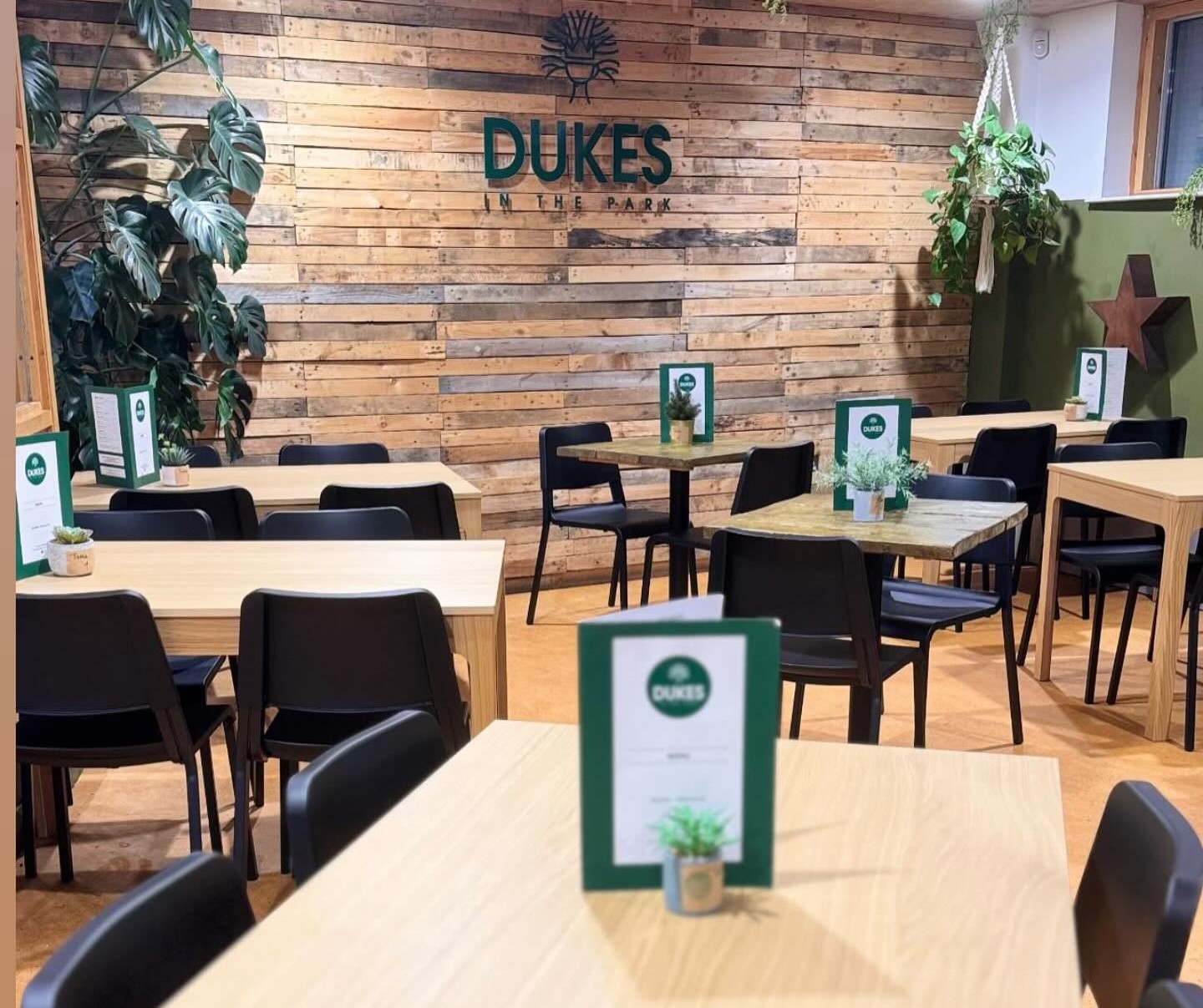 Interior of Dukes in the Park with their Scandinavian wooden panelling 