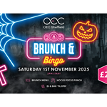 Promo poster for the event, listing the details, embellished with pumpkins and spiderwebs.