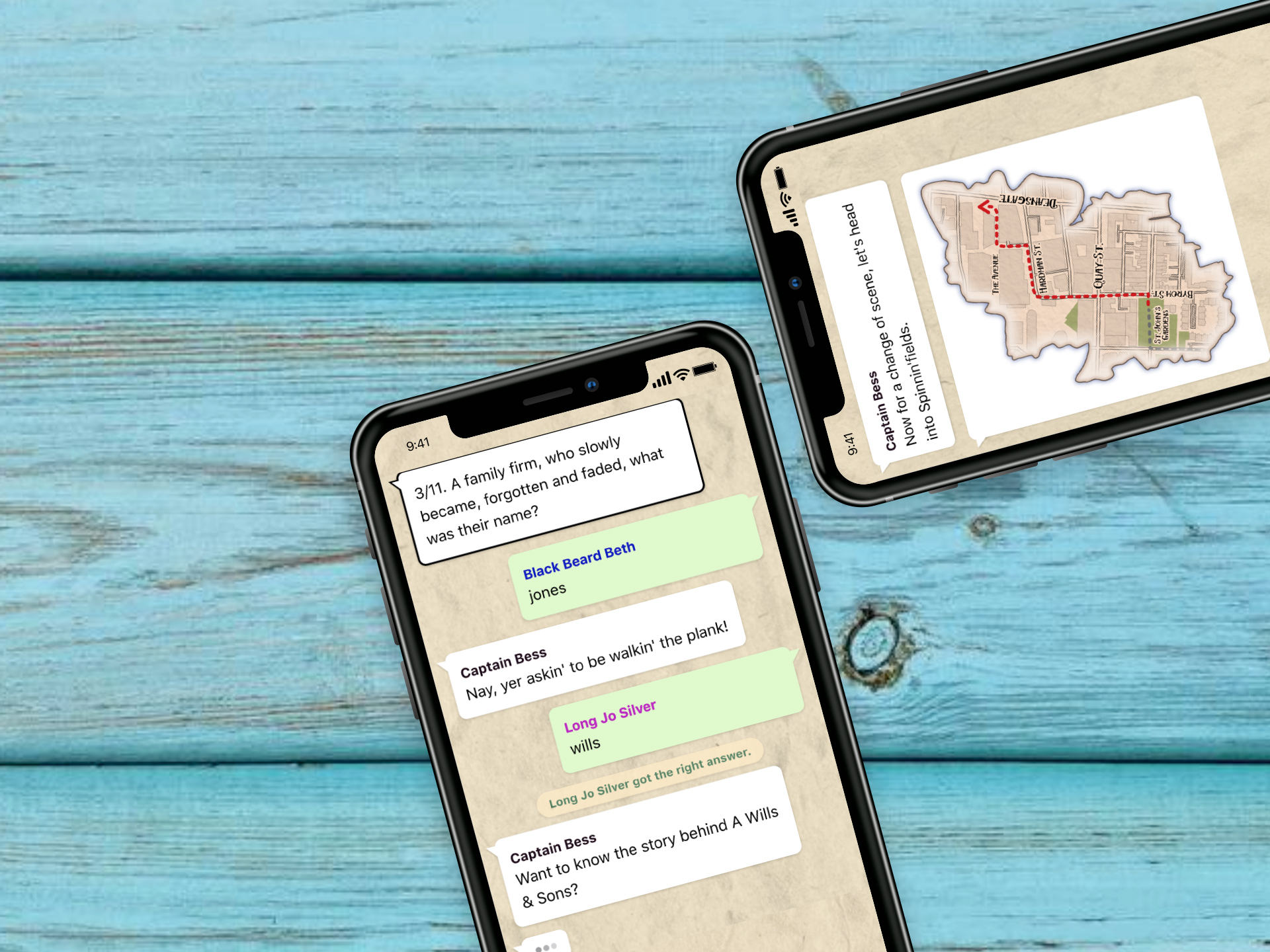 The Treasure Hunt Sheffield app displayed on two smartphones.