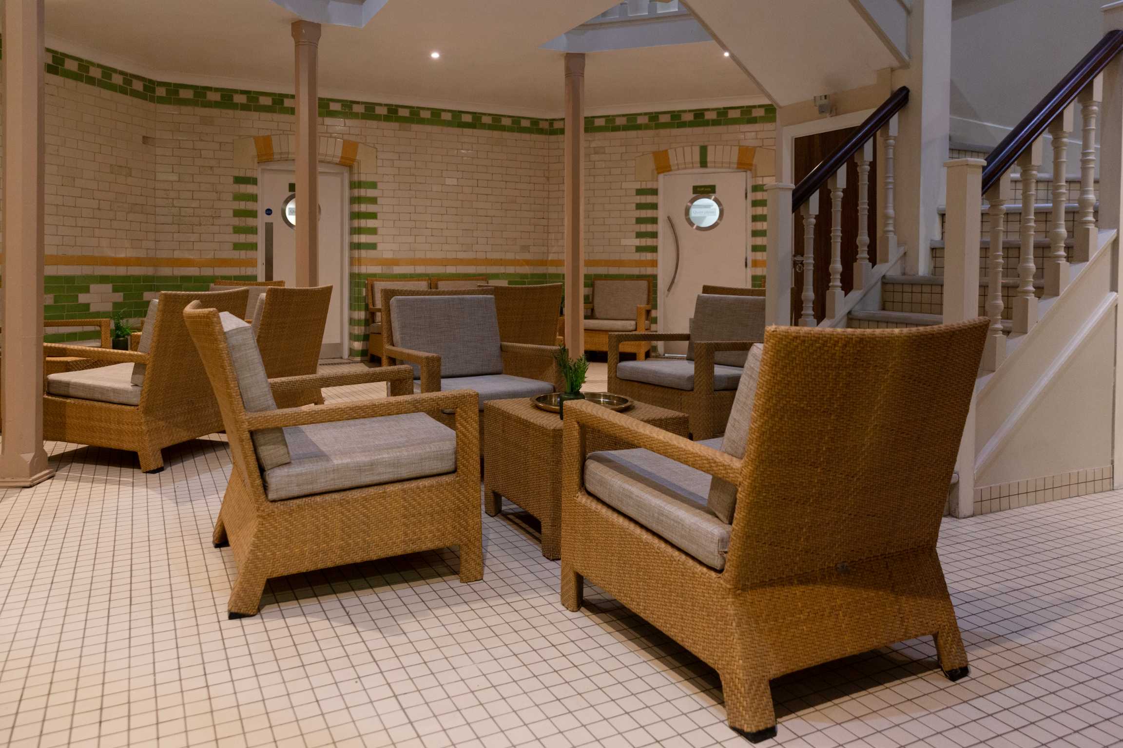 Tiled Turkish Bath style lounge area of the spa