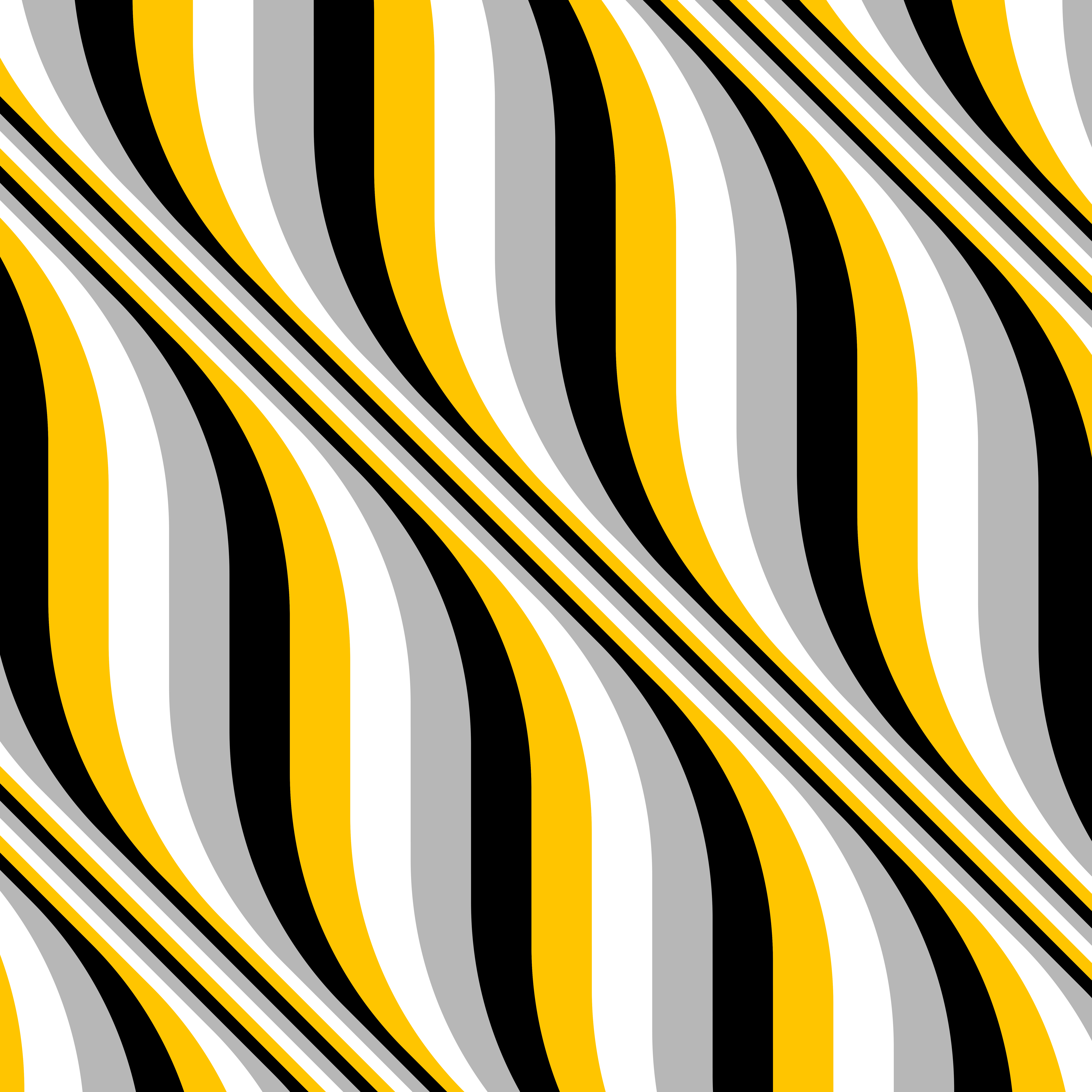A bold, abstract pattern of diagonal wavy stripes in black, white, gray, and yellow. The stripes run from the top left to the bottom right, creating a dynamic, flowing design with alternating thick and thin bands.
