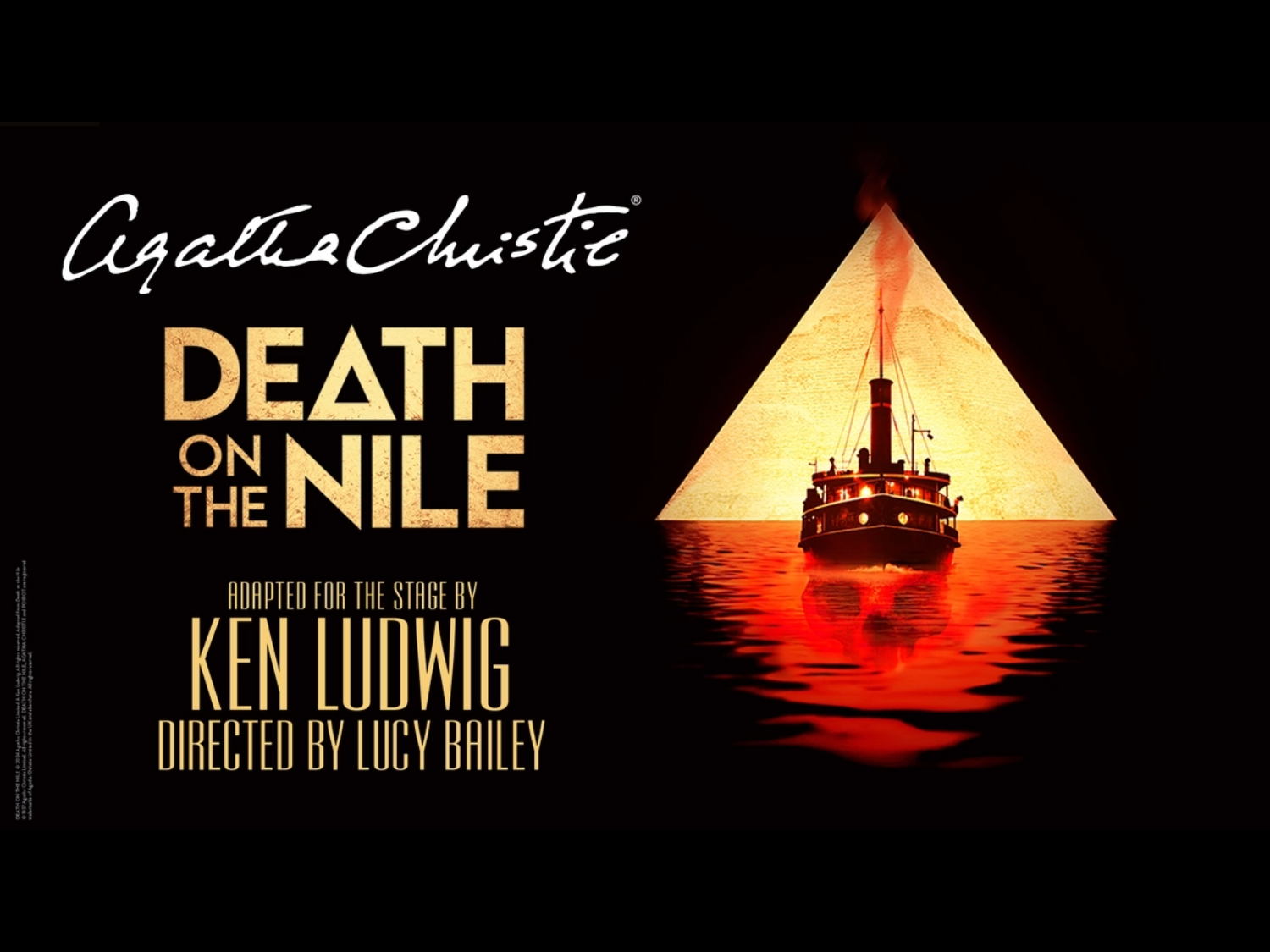 promo poster for Agatha Christie's Death On The Nile, with an illustration of an old fashioned steamer.