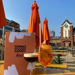 Two cocktails on an outdoor table at Terrace Goods.