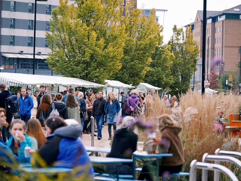 Pollen Market filled with people.