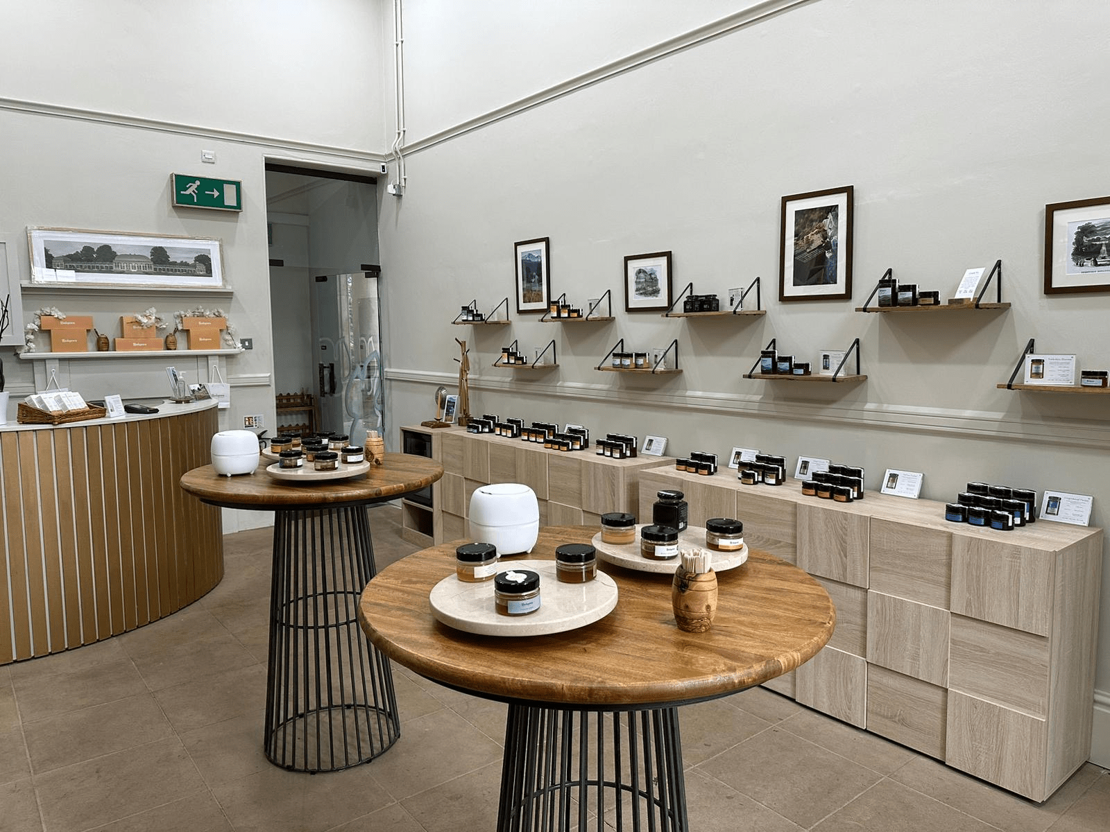 The interior of the Balqees shop, with lots of displays of honey.
