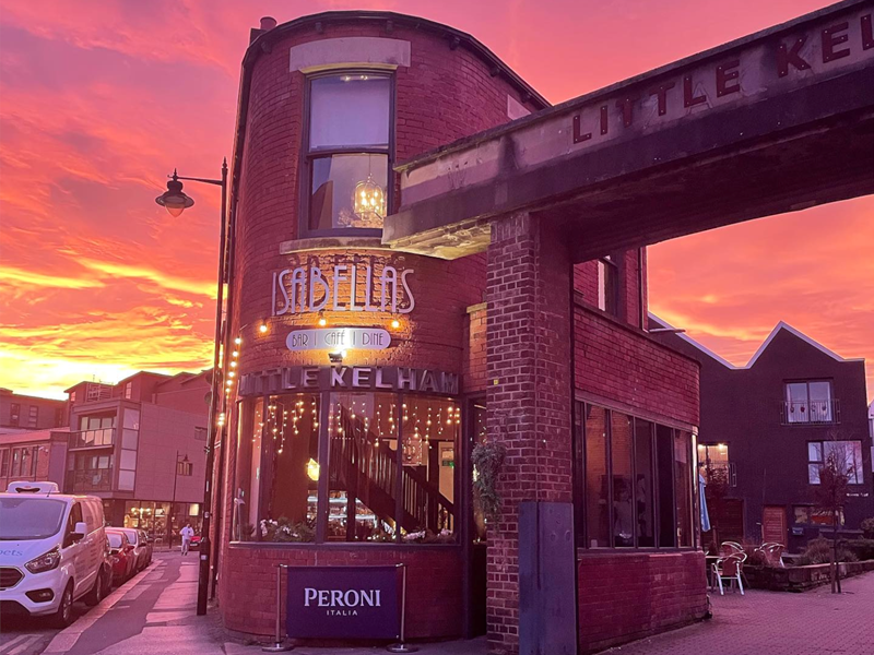 Outside Isabella's at sunset.