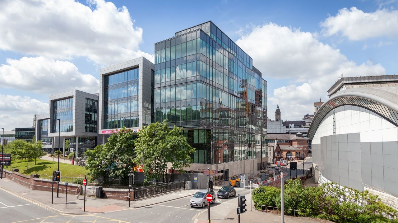 The glass clad buildings that make up the Sheffield Digital Campus.
