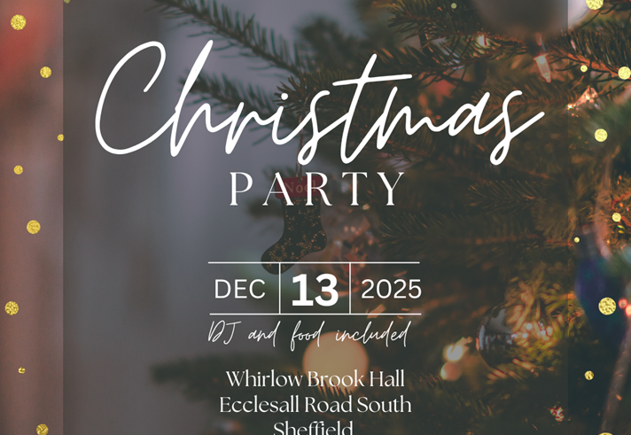 Promo poster for the event with the title and date overlaid on an image of a decorated Christmas tree.