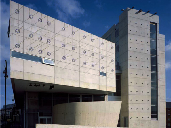 The brutalist exterior of Persistence Works.