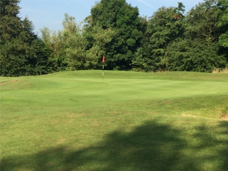 A green, as seen from the rough, at the Rother Valley Golf Centre.