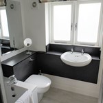 Bathroom with a sink, toilet, and shower or bathtub