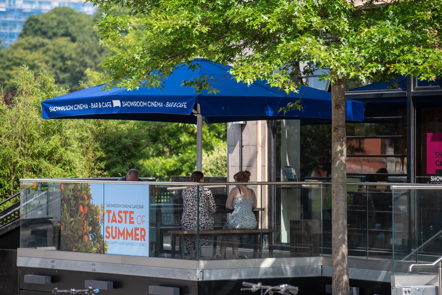 Outdoor seating at the Showroom Cinema.