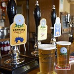 Two pints of beer on the bar at The Nags Head Inn.