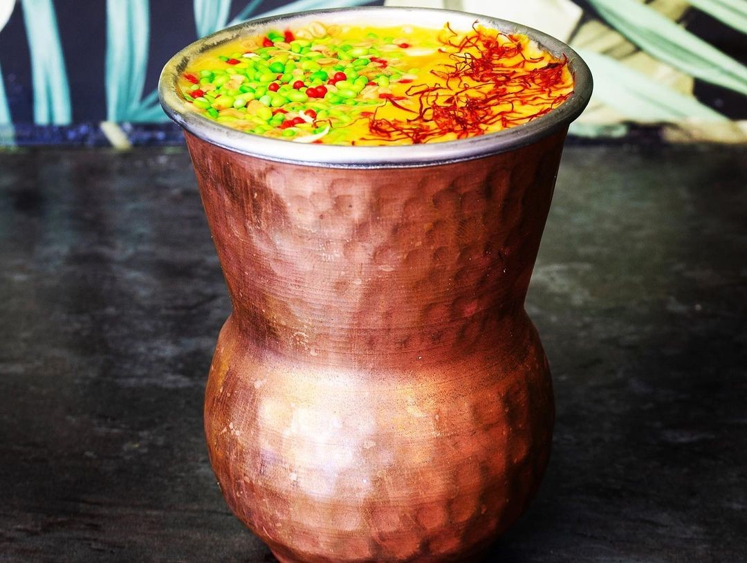 A copper cup with a drink at 5तारा (5Tara Sheffield).