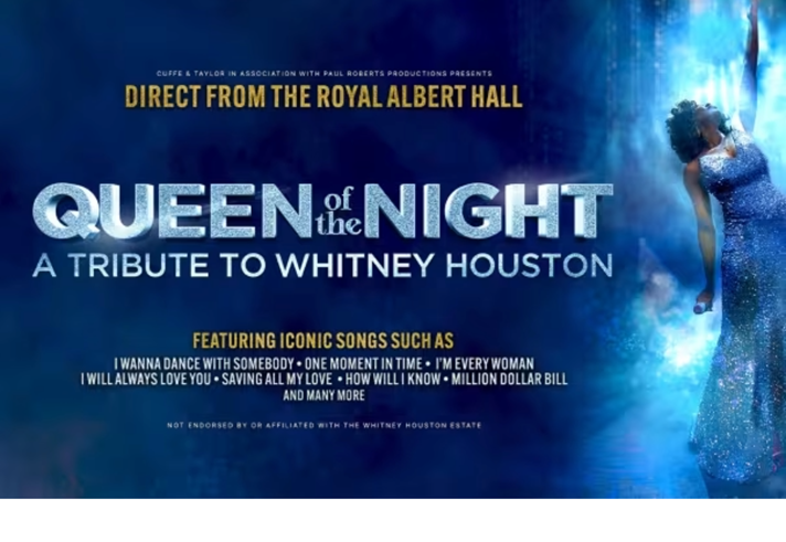 Promotional poster for the event, featuring the details and an image of Whitney Houston.