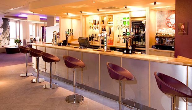 Premier Inn St Mary’s Gate – modern bar area with seating and drinks display
