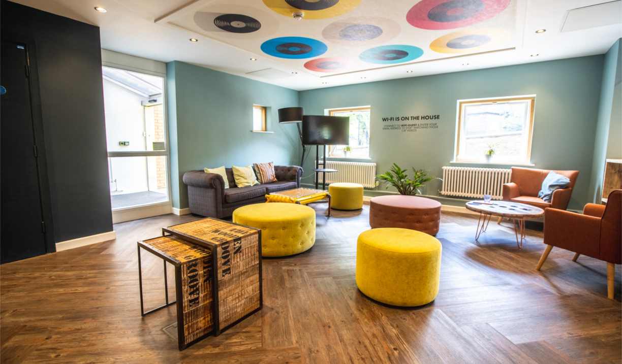 Jonas Court – communal area with seating and open space for residents.