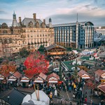 A view of the Christmas Market set up round the Peace Gardens in the centre of Sheffield.