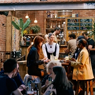 People eating in a restaurant in Kelham Island, Sheffield.