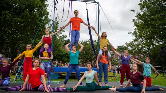 People practising circus skills at the Greentop Community Circus Centre.