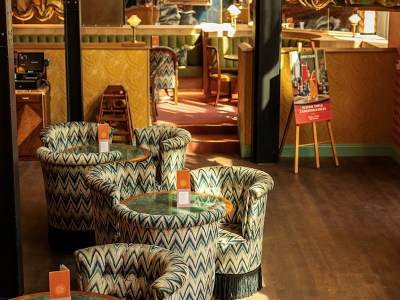 A photograph of the sumptuous interior at Cosy Club Sheffield.