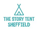 Logo featuring a stylised teal tent above bold uppercase text that reads "THE STORY TENT SHEFFIELD" on a white background.