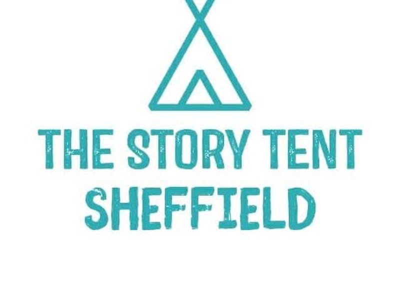 Logo featuring a stylised teal tent above bold uppercase text that reads "THE STORY TENT SHEFFIELD" on a white background.