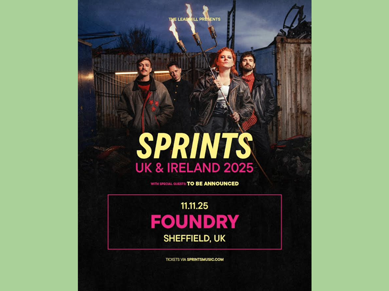 Poster for the Sprints gig at the Foundry, featuring a photo of the band.