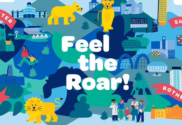 Colourful Pride of Yorkshire artwork mapping the main locations across South Yorkshire